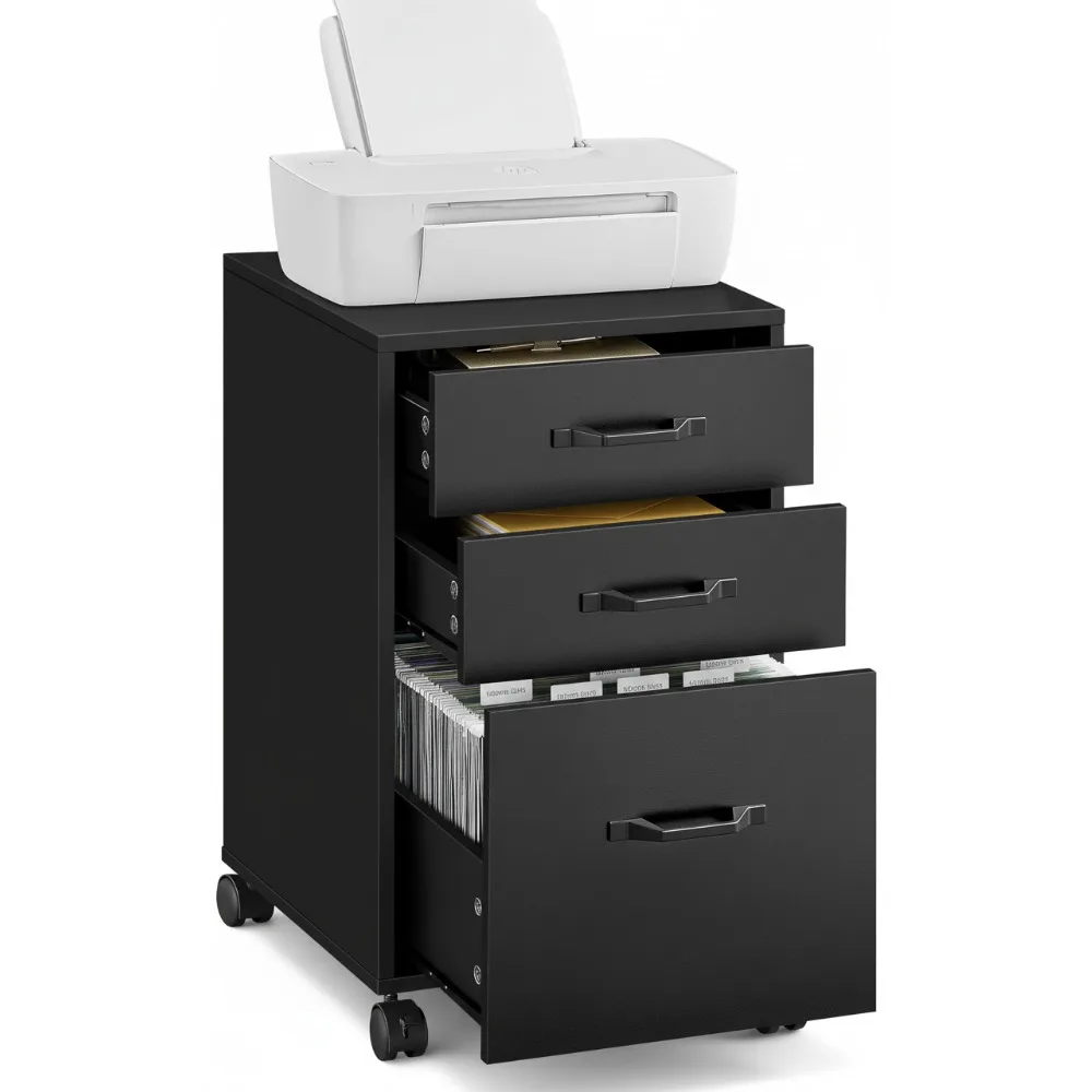 خزانة ملفات دوارة ذات 3 أدراج مع عجلات قابلة للقفل، تخزين المستندات بحجم حرف A4 لتنظيم المكاتب المنزلية
