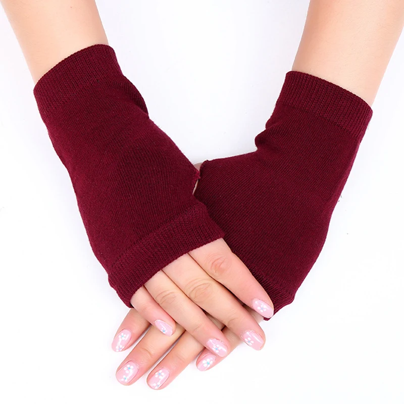 Guantes sin dedos para mujer, manoplas cálidas de Cachemira, medio dedo, calentador de muñeca y mano, Unisex, Invierno