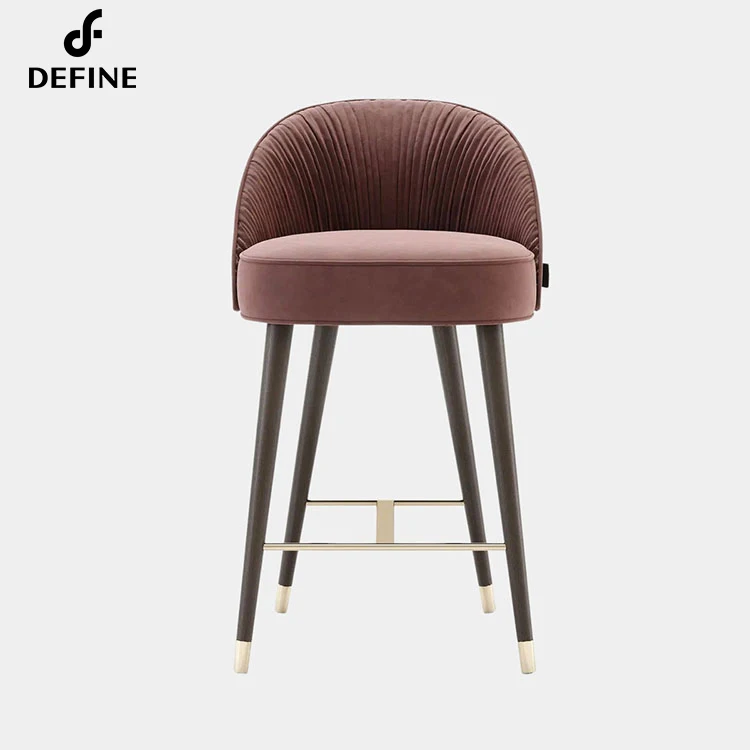 Custom Luxury Solid Wood Leg Bar Stool High Chair Fabric Upholstered for Kitchen Bar Counter