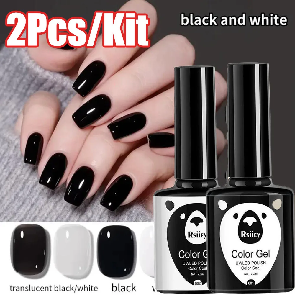 

1/2Bottled Black/White Nail Gel Polish Semi-permanent White,Black Color Hybrid Varnishes Classic White Black Manicure LED UV Gel