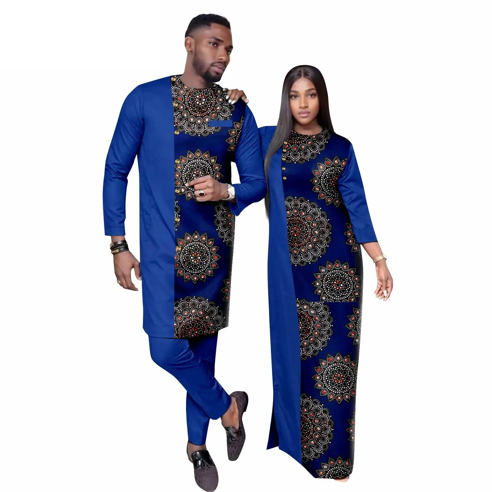 African Male Traditional Outfit Wear 2PCS Clothing Wedding Sets Matching Couple Outfits Dashiki African Print Dresses for Women