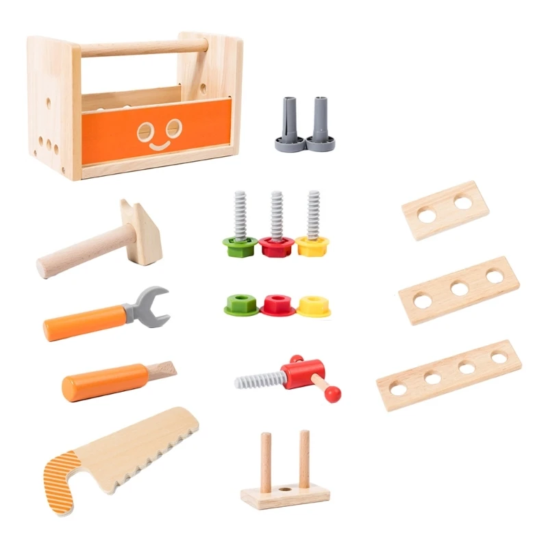 Wood Assemble Screw Repair Toy Kids Assembly Disassembly Realistic Toolbox Toy for Children Hand-Eye Coordination Toy