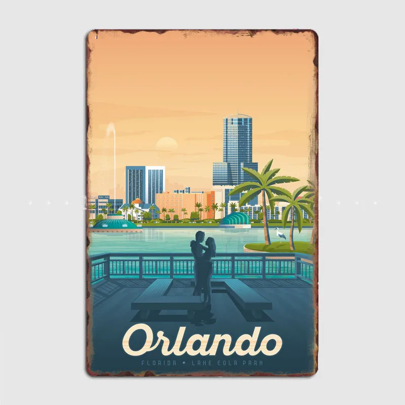 Orlando Travel Scenic Spot Retro Poster Retro Metal Posters Custom Sign Garage Club Indoor Wall Room Decoration Home Decor