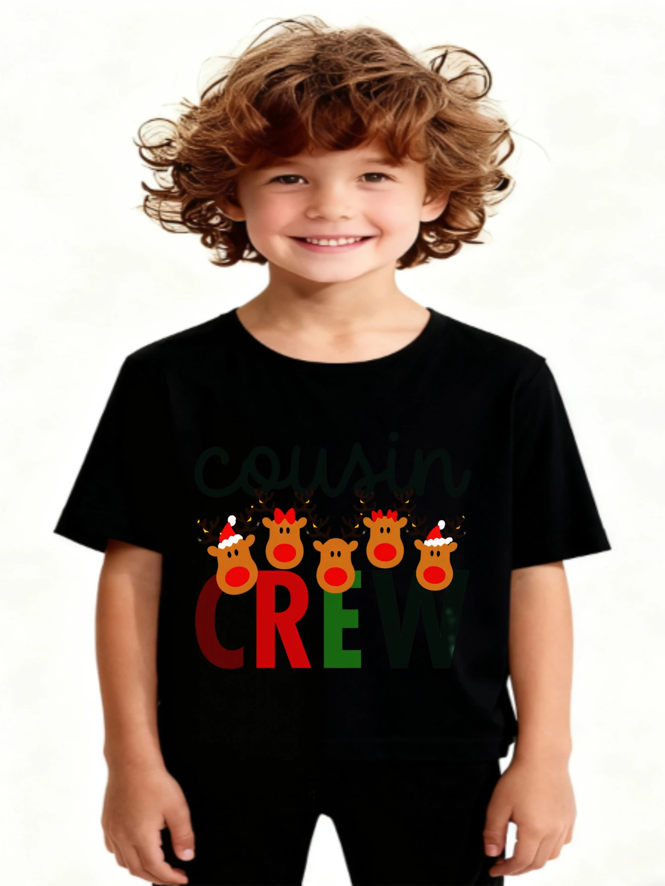 Camisetas para Niños y Navidad - Manga Corta con Estampado de Reno y Rudolph, Conjuntos a Juego para Hermanos y Hermanas, Camisetas Casuales de Cuello Redondo para Fotos Familiares en Navidad
