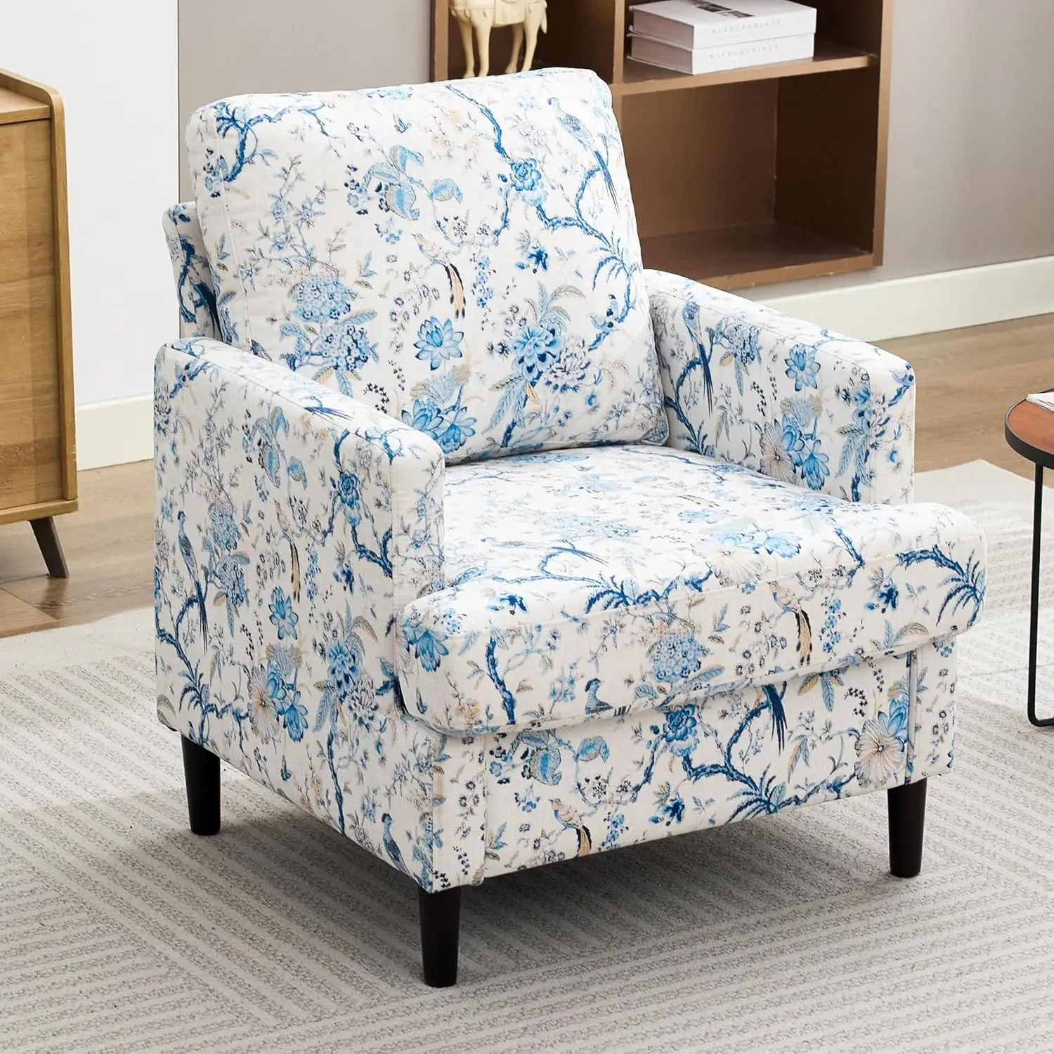 

Mid-Century Linen Fabric Armchair Comfy Upholstered Reading Chair For Living Room Bedroom Wood Legs 1-Pack,Customized