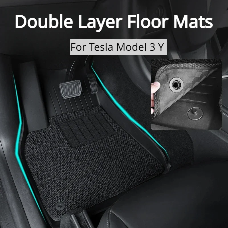 

6PCS Floor Mats for Tesla Model Y Model 3 Double Layer 3D TPE Menis Carpet Velvet Waterproof Washable Two Layers Car Floor Pads