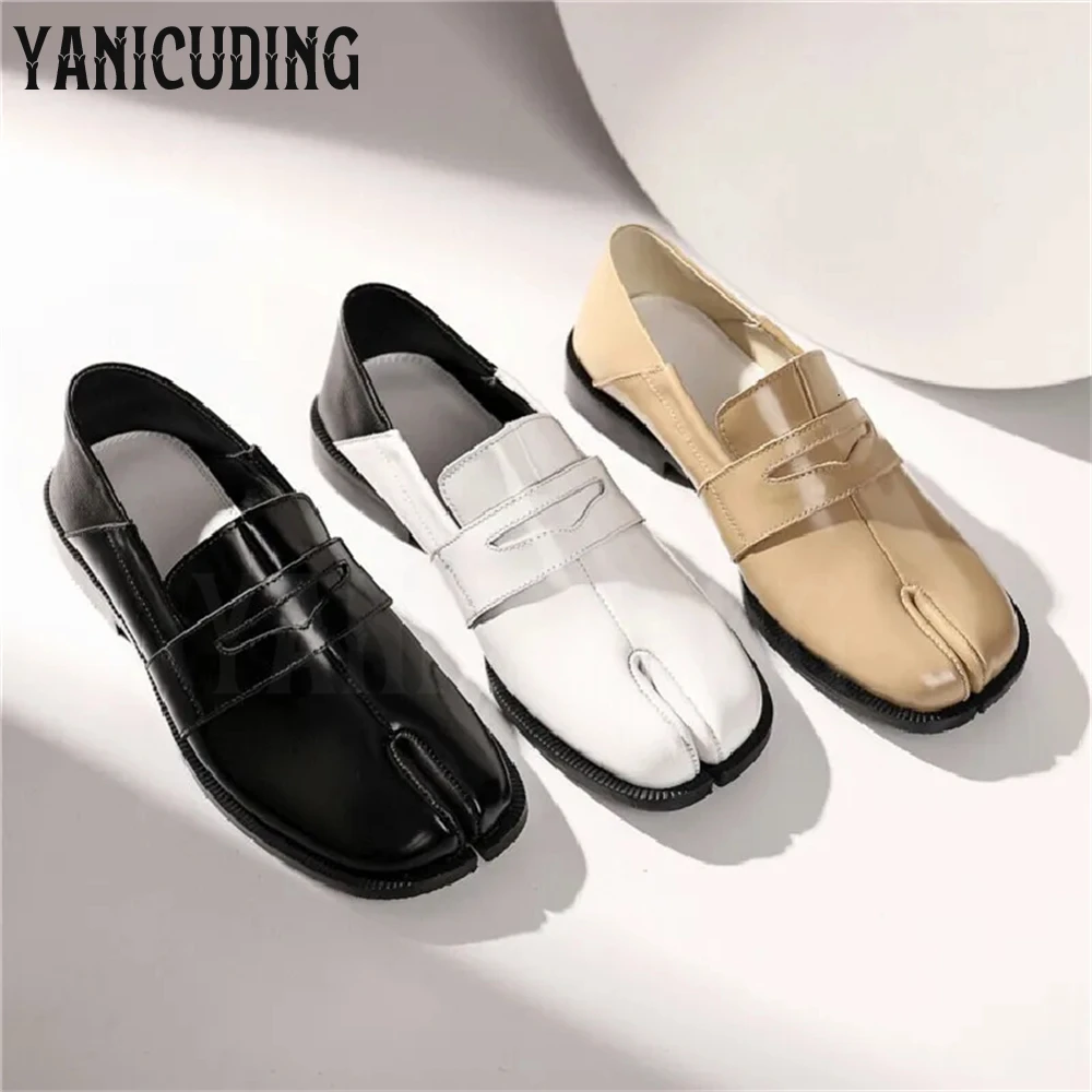 Colorblocked Step-On Tabi Loafers Square Split Toe Comfortable Loafers Slip-On Fashion Dress Shoes Elegant Women's Leather Shoes