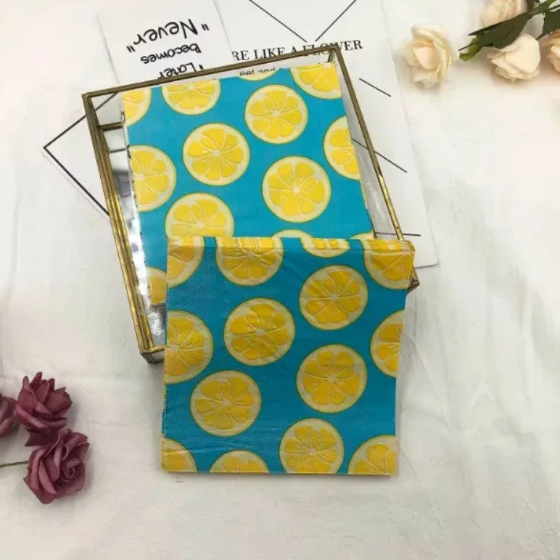 20 pz/Pac tovagliolo stampato limone fresco tovaglioli di carta colorati tovaglietta per feste di matrimonio carta velina quadrata addensata ingrandita
