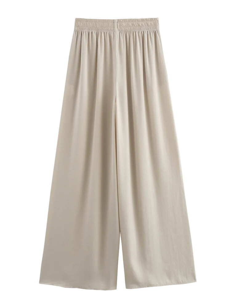 TFMLN, nuevos pantalones de pierna ancha de cintura alta para mujer, pantalones largos rectos con cintura elástica a la moda, pantalones informales lisos con bolsillos para mujer, pantalones de verano