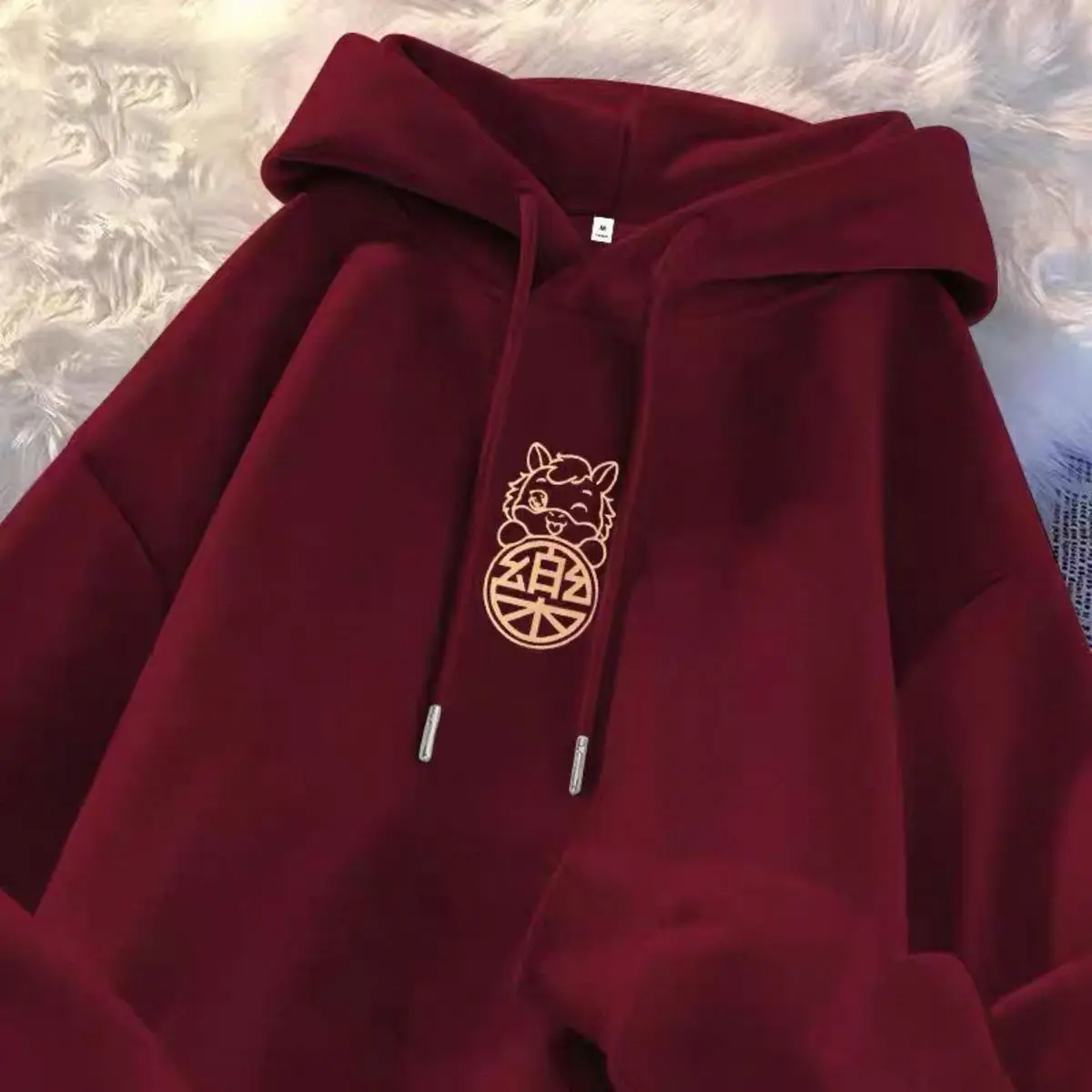 

Худи большого размера с мультяшным принтом 300 Pou 2026 года, весна-осень-зима, новогодняя коллекция, хлопковая толстовка-куртка