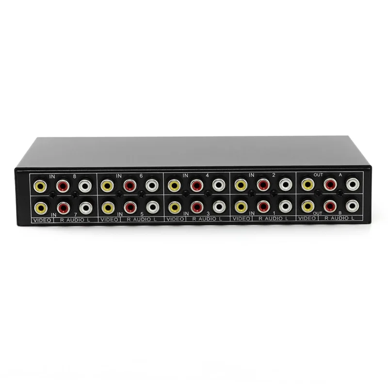 ABGI-8 In 2 Out AV Switcher 8 Way RCA Switcher 3 RCA Video L/R Audio Switch Box Selector