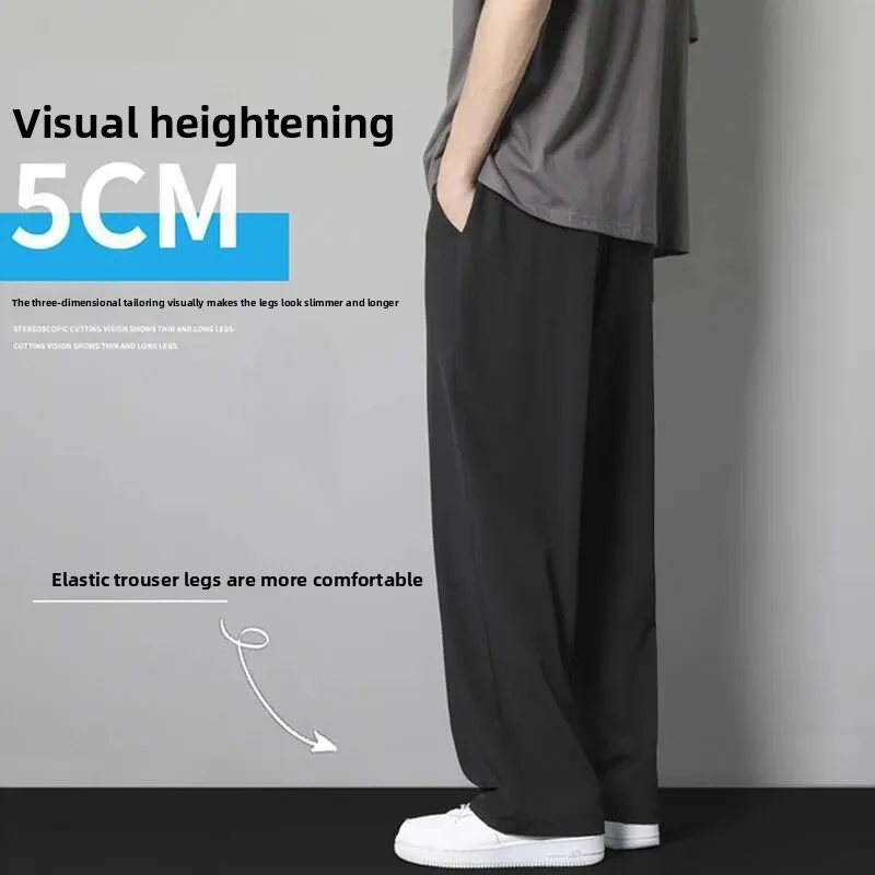 

Men's Casual Summer Thin Wide Leg Pants Loose Long Trousers Ice Silk Drapey Qui Dry Faionable Ci Sle Sport Pants