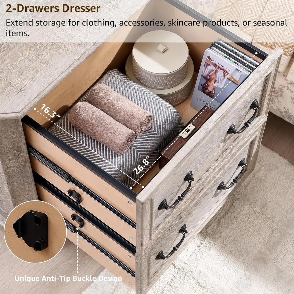 Large 2-Drawer Wooden Lateral File Cabinet with Smooth Glide Rails, Letter/Legal Filing, Rustic Oak Finish