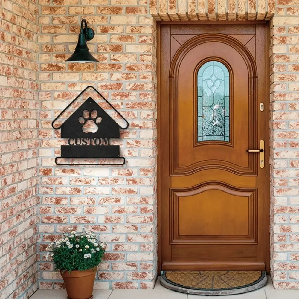 Custom crafted Dog House Wall Sculptures Add Paw Print Custom Text Durable,Eye catching Steel Decor,Great Gift for Pet Lovers