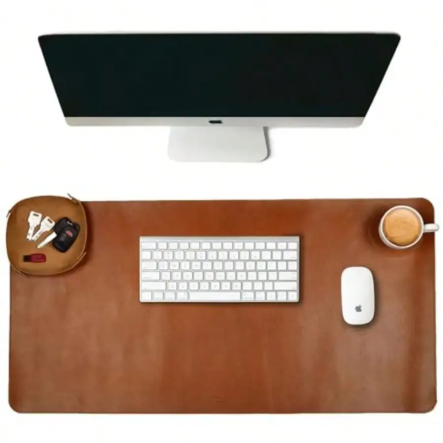 

Real Leather Desk Pad 3mm Thick Double Layer Desk Mat Cover Blotter Large Full Grain Protector for Keyboard Mouse and Laptop