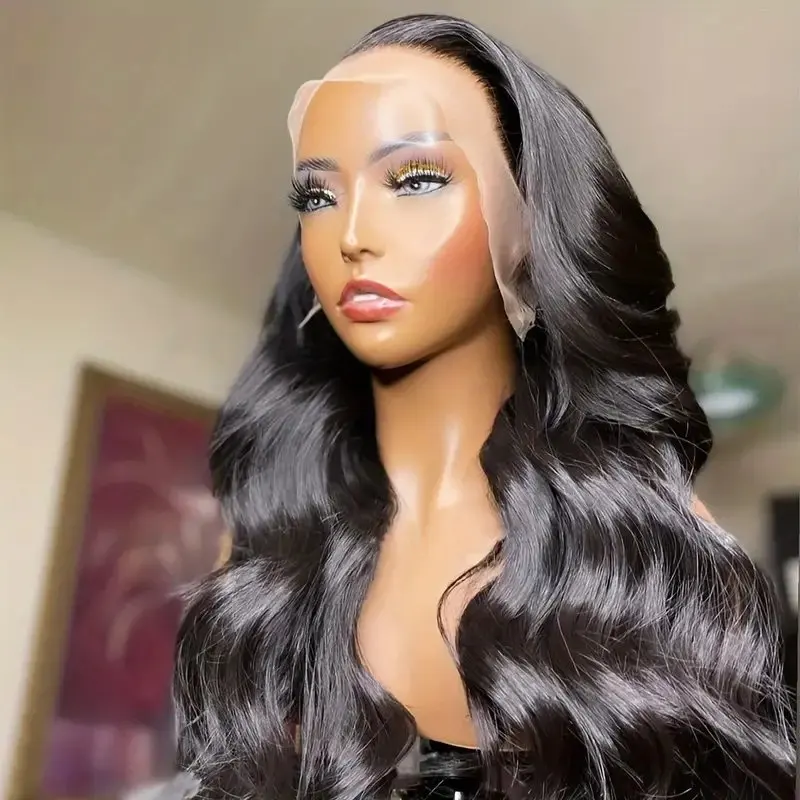 42 Inch Lace Frontal Wigs Natural Black 5X5 Glueless Transparent Brazilian Human Hair Wigs Body Wave 150 Density