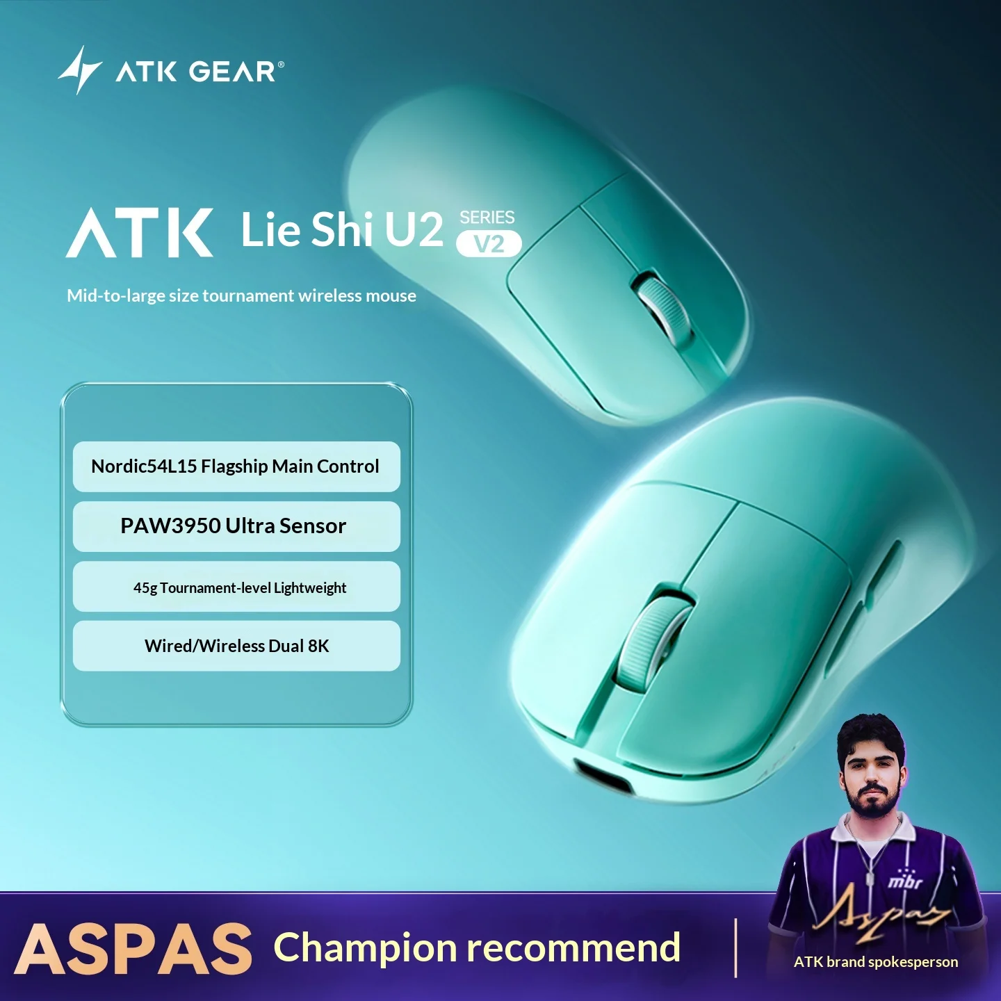 Custom ATK U2 Mouse U2V2 Tri Mode Wireless Mouse PAW3950 PAW3395 8000Hz Low Delay Lightweight Gaming Mice PC for FPS Gamers Gift
