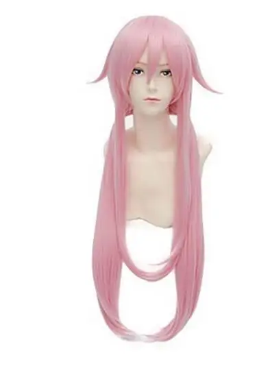 Perucas de cabelo sintético para cosplay, cabelo liso longo, fibra resistente ao calor, The Future Diary, Gasai Yuno, rosa