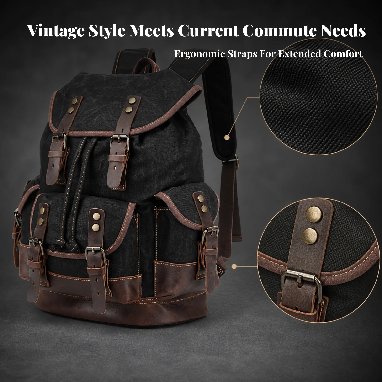Backpack with Drawstring Closure Shock-Resistant Vintage Rucksack with Buckle Straps Bag Gender-Neutral for Travelers, Hiking