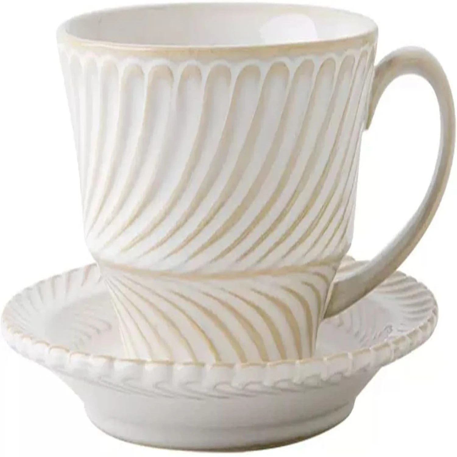 

Elegant and refined embossed ceramic cappuccino coffee mug - chic milk tea cup and saucer set beautifully handcrafted - unique a