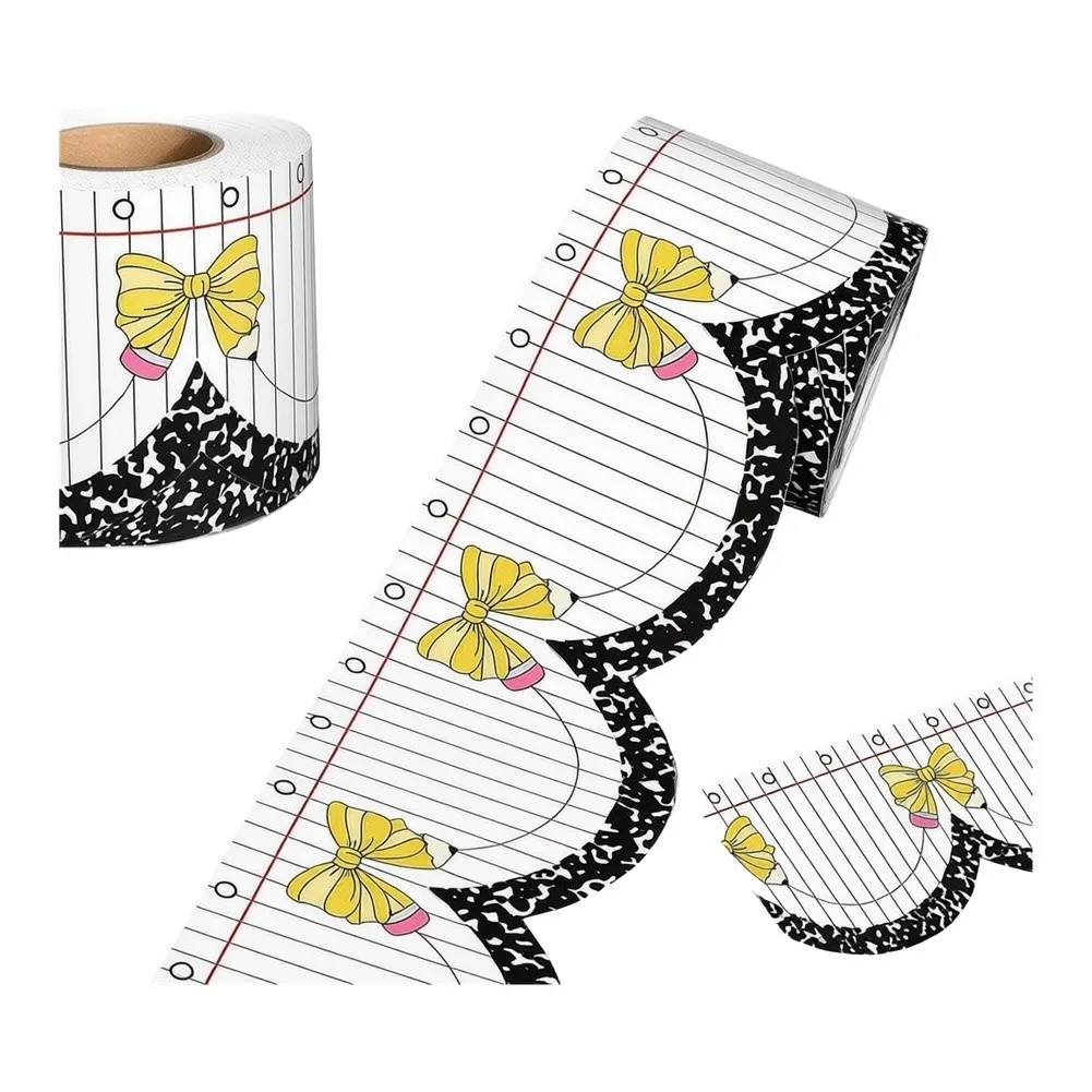 10 Meter Self Bulletin Board Border with Pencil Bow Motif Scalloped Edge for Classroom Office Notice Board Use