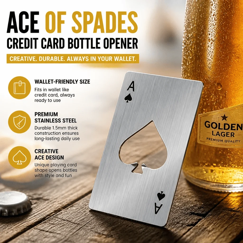 Credit Card Bottle Opener Wallet Size Ace Of Spades Design Stainless Steel Portable Beer Opener EDC Pocket Playing Card Bar Men