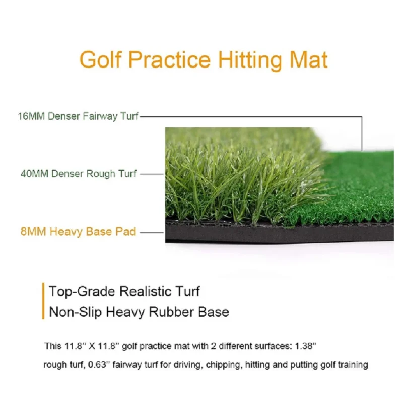 Pop Up Golf Chipping Net Dual Turf Hitting Mat with 3 Rubber Tees Combo 6 Training Balls for Practice