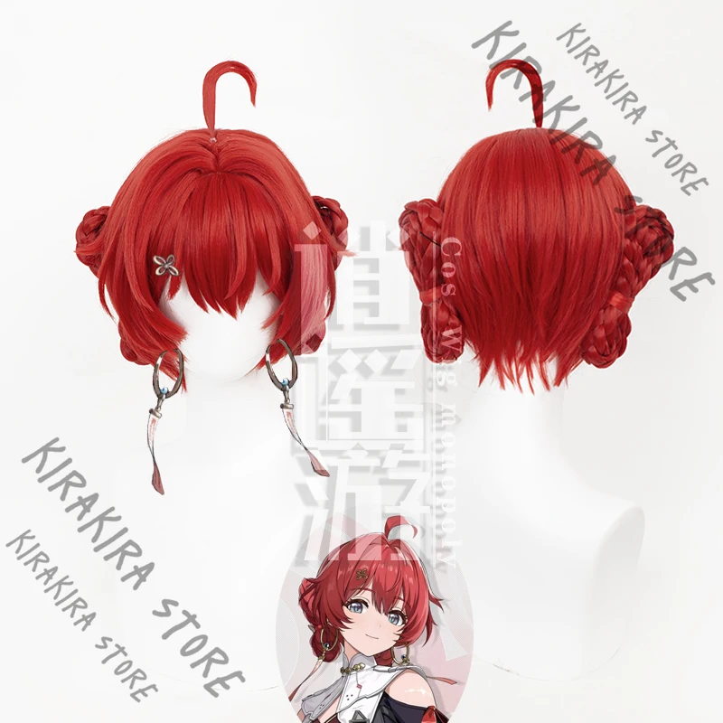 

Wuthering Waves DANJIN Red Short Hair Hairpiece Anime Wig Cosplay Comic-con Toupee Double-sided Twisted Dough Sticks Periwig