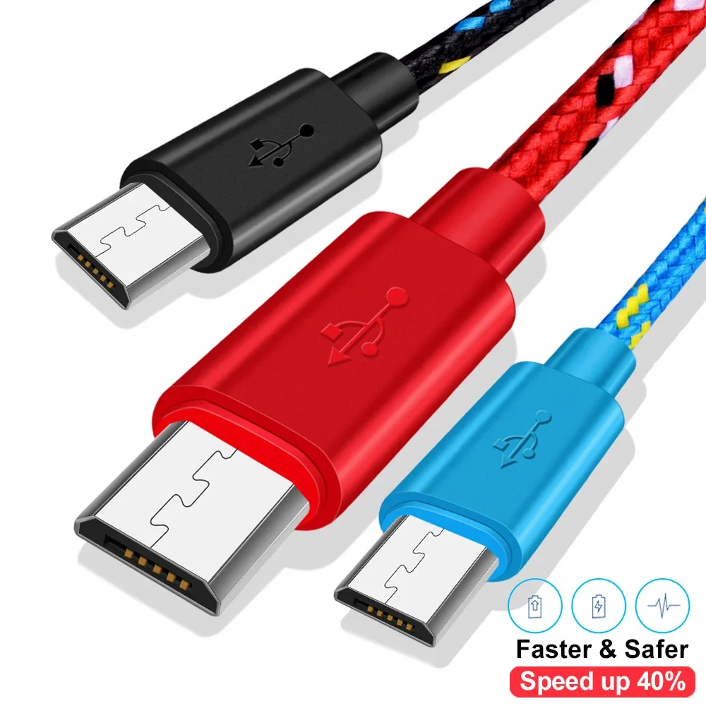 2.4A Micro USB Cable 0.5m/1m/2m/3m Data Sync USB Charge Cable For Samsung Huawei Xiaomi Android Nylon Braided Microusb Data Cord