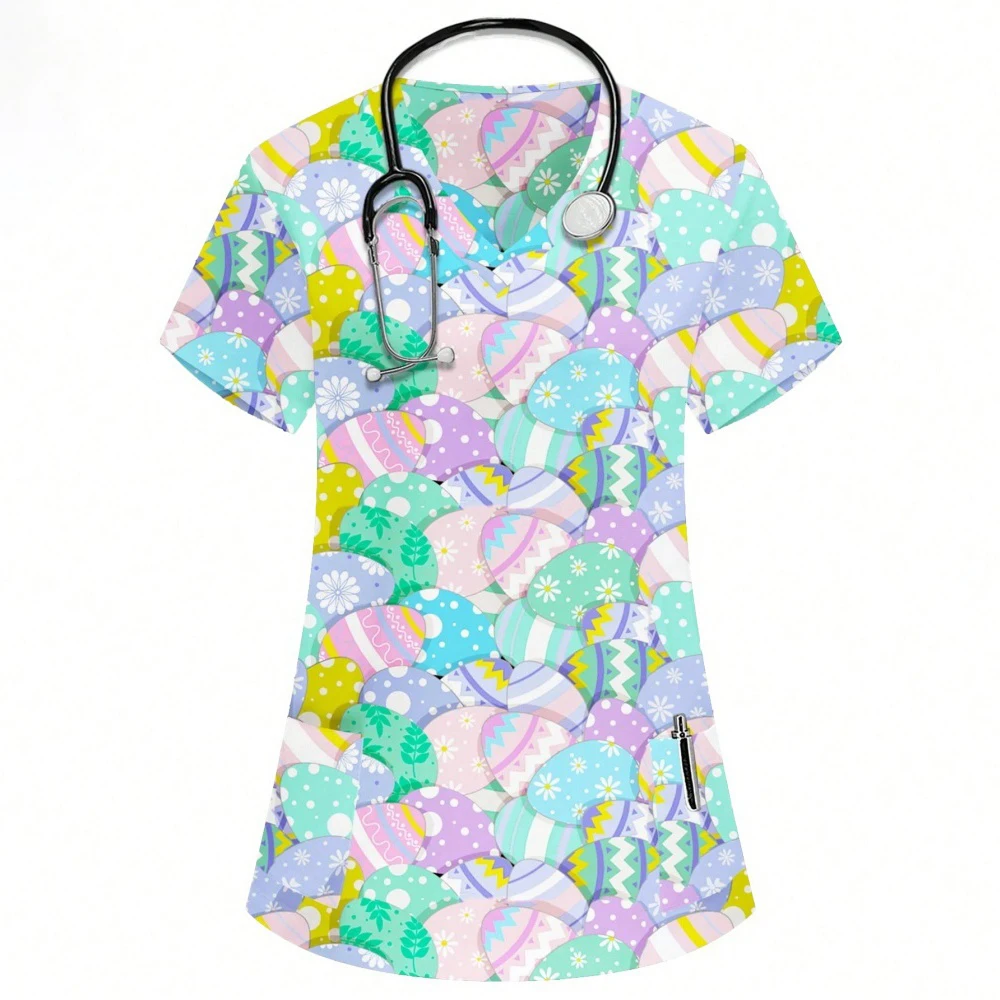 New Hospital Nurses Casual Short Sleeve Pet Doctor Workwear Medical Silks Nursing Uniform Surgical Top Pharmacy Work Clothing