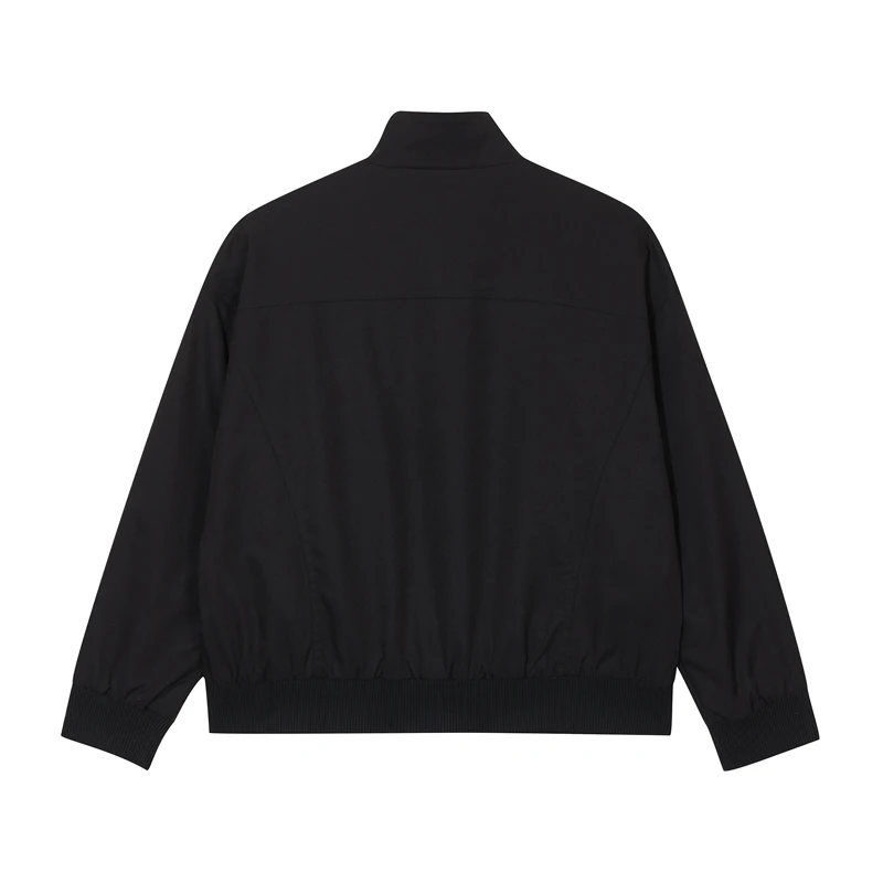 Men's Black Jacket Zipper Snap Button Closure Flap Pockets with Rivets Ribbed Cuffs Hem Casual Bomber Coat Streetwear Winter