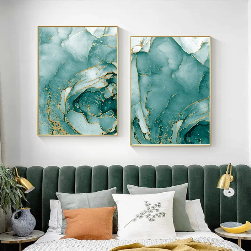 

Abstract Green Gold Marble Textures Posters Modern Wall Art Canvas Painting Print Pictures Living Room Interior Home Decoration