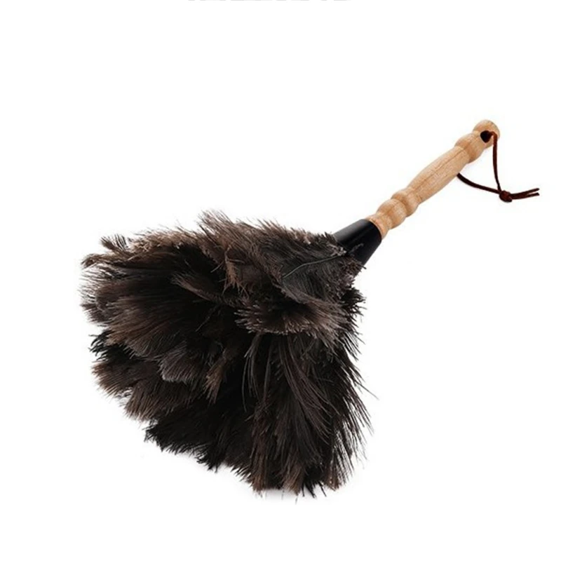 Natural Fluffy Ostrich Feather Duster with Wooden Handle Eco-Friendly Reusable Handheld Car Duster Interior/Exterior