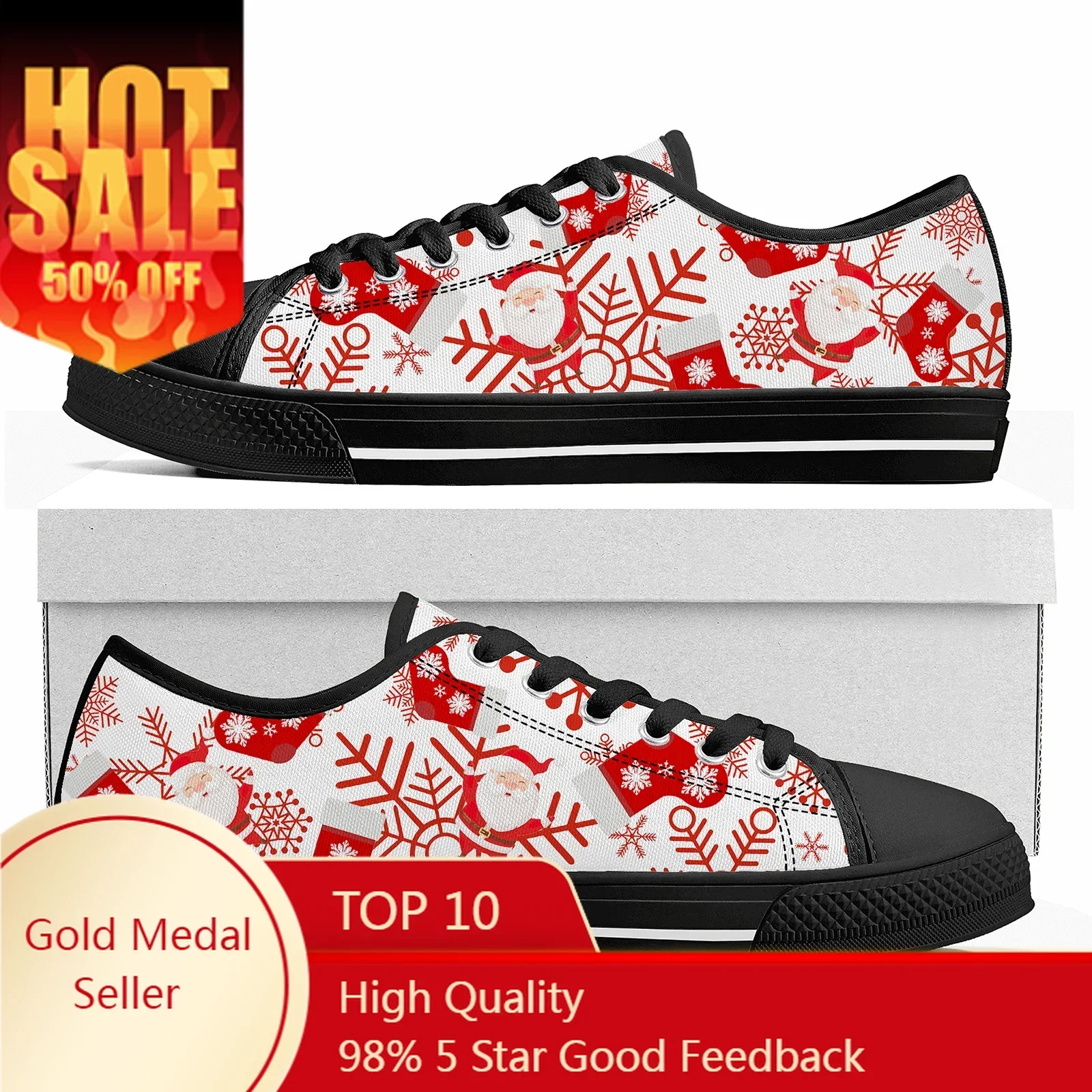 

Christmas Santa Claus Snowflakes Low Top Sneakers Men Women Teenager High Quality Shoes Canvas Sneaker Couple Custom Made shoe