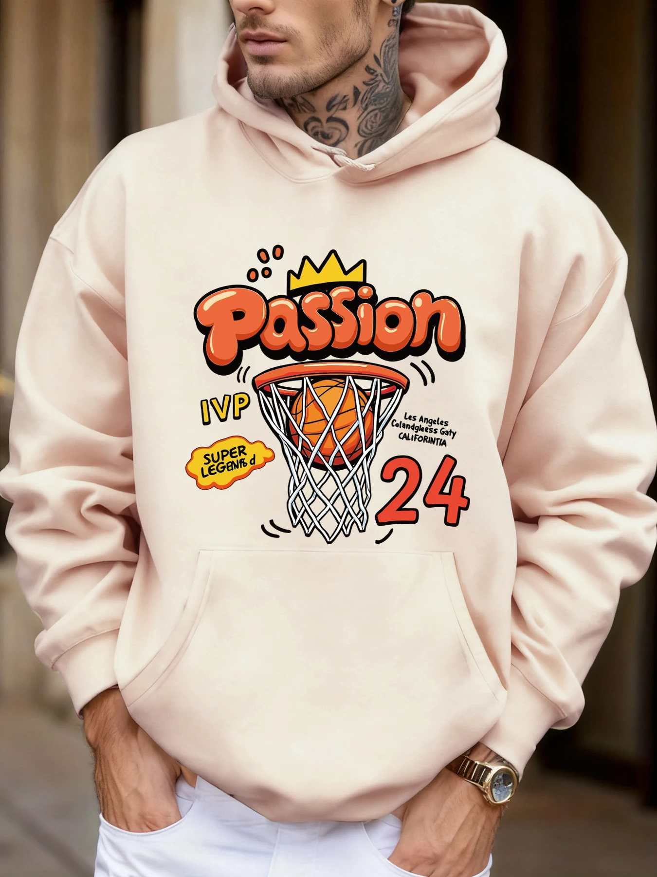 

Баскетбольная футболка Passion Number 24, мужская толстовка с принтом из джерси, толстовка с карманами, одежда в стиле хип-хоп, осенние повседневные топы, мягкая флисовая уличная одежда