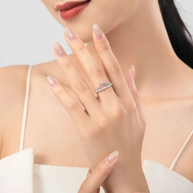 Ailmay New 100% 925 Sterling Silver Fashion Elegant Clear CZ Crown Finger Ring For Women Wedding Accessories Fine Jewelry Gift