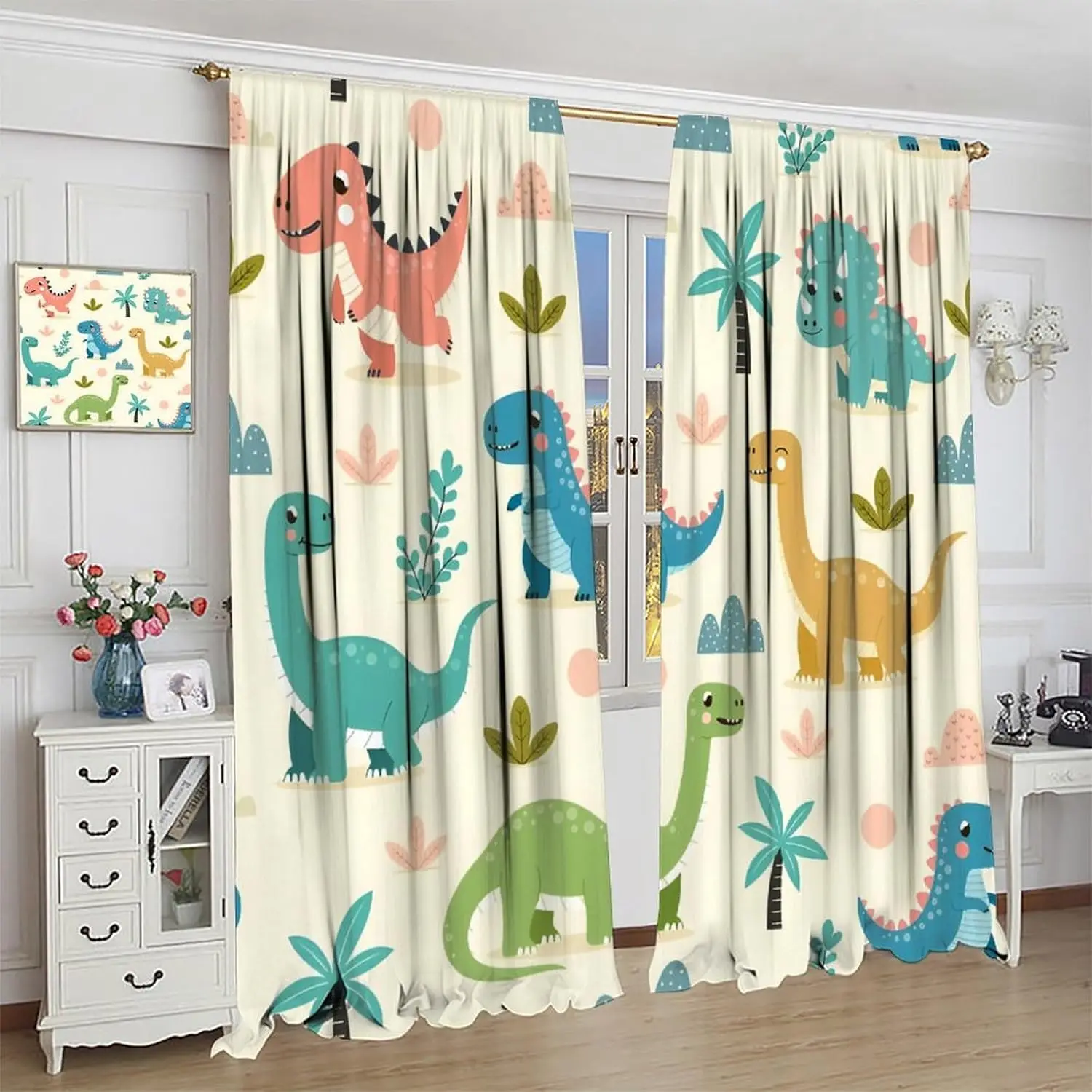 

Dinosaur Kids Curtains, Cute Dinosaur Blackout Curtain, Cartoon Dino Window Treatments Drapes for Nursery Boys Girl Bedroom
