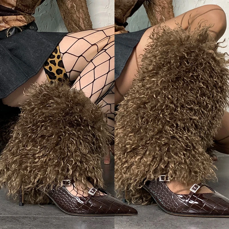 

Fluffy Leg Warmer Socks Vintage Faux Fur Leg Warmers Girl Harajuku Winter Warm Furry Boots Cover Socks Jk Punk Hiphop Cosplay