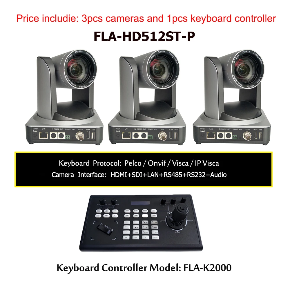 

HD-IP 12X Zoom Wide Angle POE Video Conference Camera 1080P HDM1 3G-SDI 60Fps And Visca Onvif IP Keyboard Controller