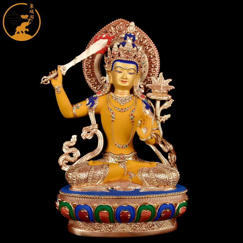 

Xiangrui Pavilion Tibet 7 inch Manjushri Bodhisattva gilt painted carved pure copper Tibetan tantric ornaments Buddha statue