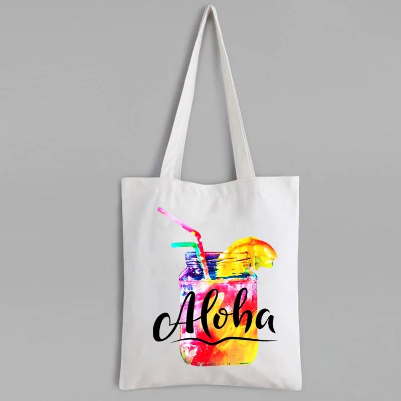 

Aloha Beaches Canvas Bag Summer Travel Vacation Canvas Tote Seaside Life Tote Bags Funny Beach Shopping Bags Fashion XL