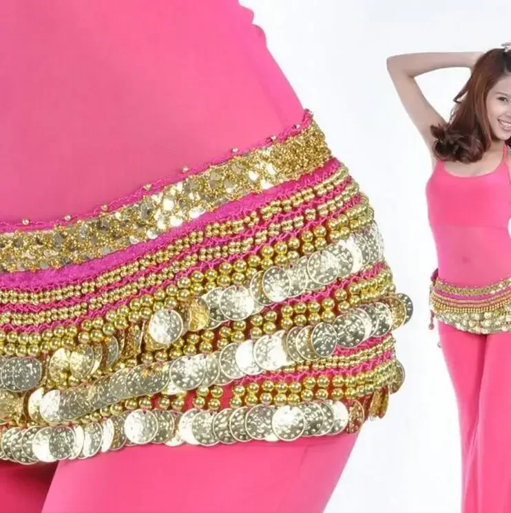 338 عملات حزام الرقص الشرقي الخصر وشاح الورك القبلية هامش سلسلة التفاف أسود أحمر أبيض أزرق وردي بدلة الرقص الإكسسوار #5