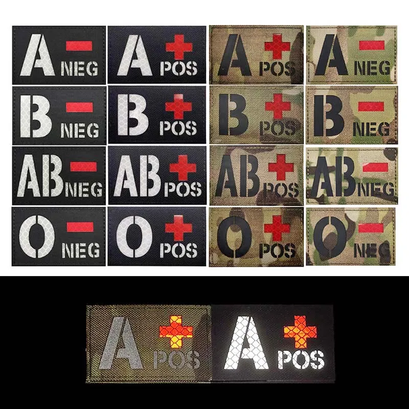 8*5CM  Blood Type Patch Hook and Loop Patch,A B AB O NEG POS Emblemen Infrared in the Dark,Military Tactical Badges For Backpack