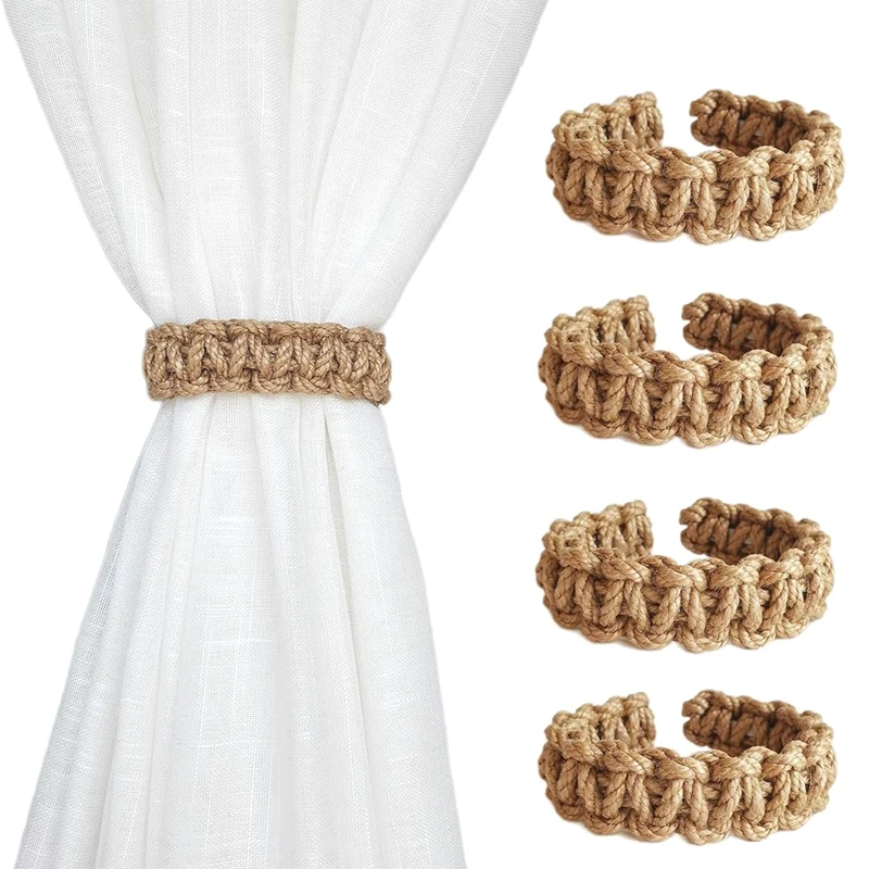 

Vintage Hemp Rope Curtain Buckle Clip Tie Back Curtain Strap Hand Woven Twist Knotted Curtain Holder Tieback Home Decoration