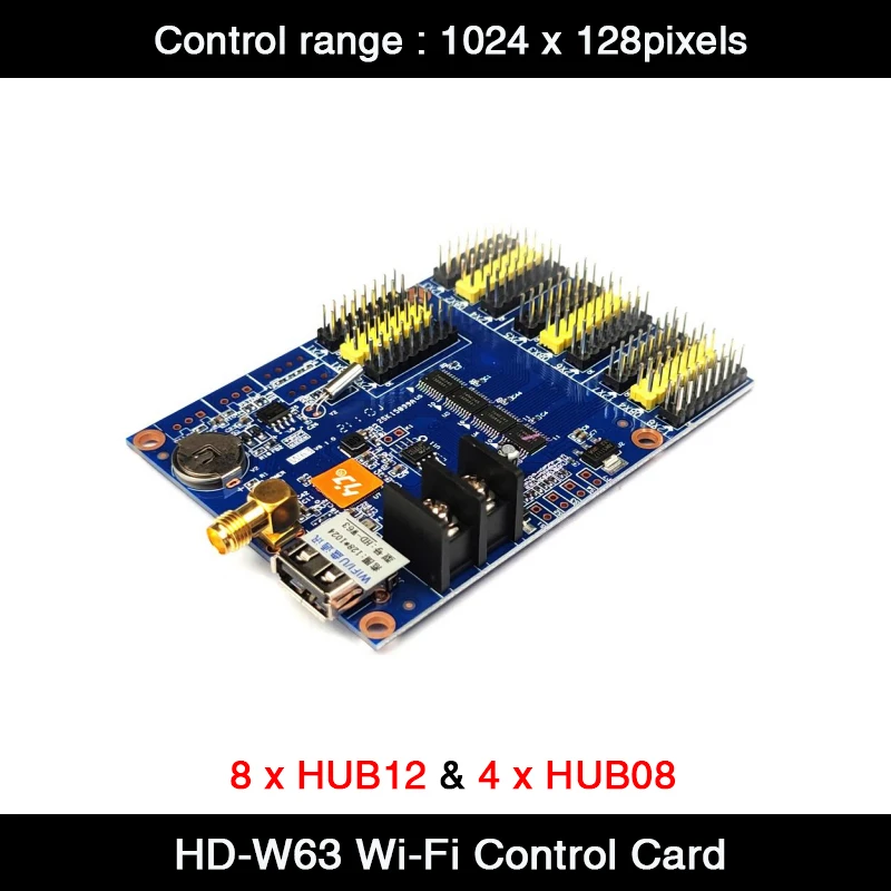 

HD-W63 Single & Dual Color USB / Wifi LED Display Controller Card ,loading capacity 1024 x 128 pixels ,8 x HUB12 / 4 x HUB08