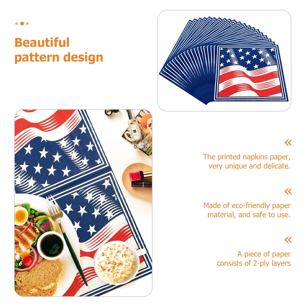 40 Pcs Paper Napkin American Flag Decor Decorative Napkins Party Independence Day Set Dinner