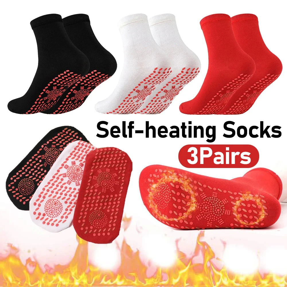 3-1pairs Self-heating Magnetic Socks for Women Men Tourmaline Magnetic Therapy Breathable Massager Stockings Winter Warm Socks