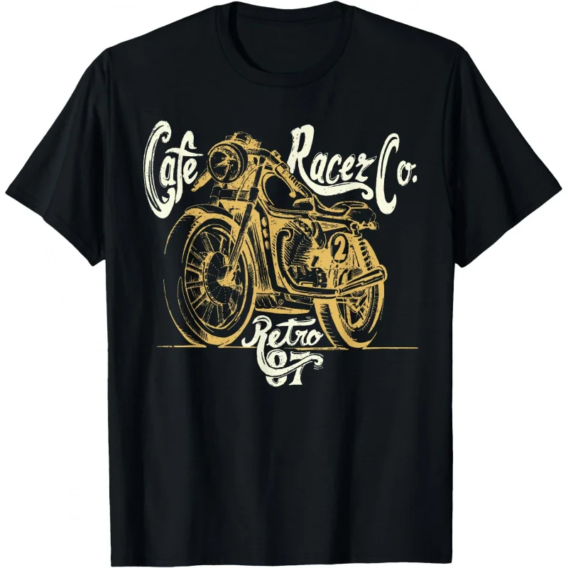 

0419 Vintage Custom Retro Cafe Racer Gift T-Shirt for Racing bikers 100% cotton printed Motorcycle Graphic clothes All size Tops