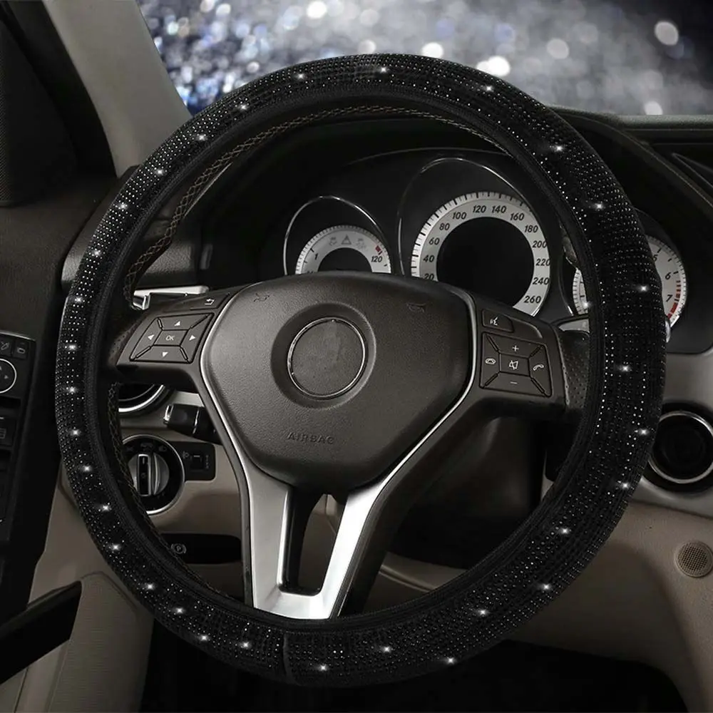 

Rhinestone Full Black Crystal Steering Wheel Protector Steering Wheel Sleeve Car Steering Wheel Cover Interior Accessories