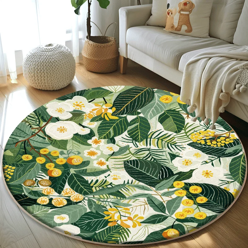 

Plant Pattern Living Room Decoration Round Carpet Fluffy Soft Bedside Mat Thicken Plush Lounge Rug French Style Rugs for Bedroom